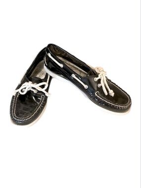 Sperry Black Patent Leather Topsider Loafer Moccasin Non-stick Boat Shoes